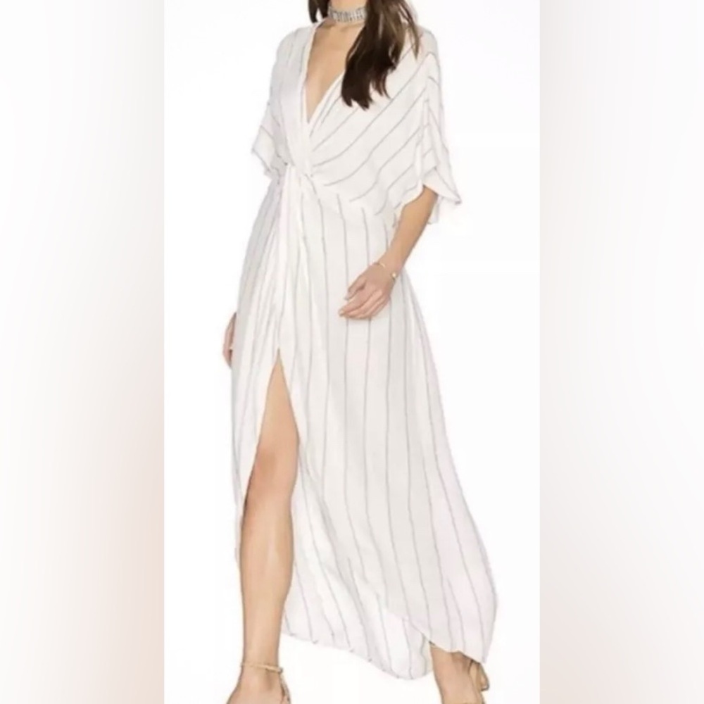 Show Me Your Mumu Get Twisted Maxi Dress White Blue Stripes Small Coastal Boho